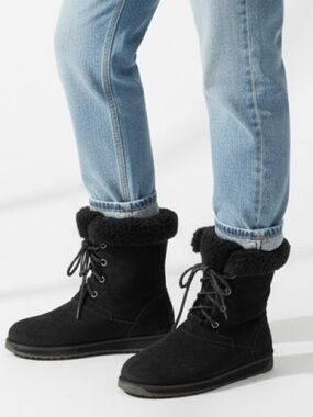 Emu Black Sherpa-Lined Lace-Up Winter Boots